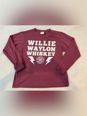 Willie Waylon Whiskey Maroon Long Sleeve Tee